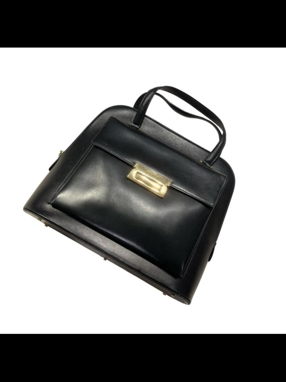 Salvatore Ferragamo Black Leather Top-Handle Satchel with Gold Hardware